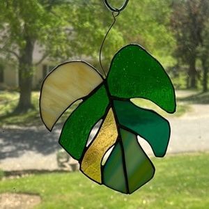 Handmade OOAK One of a Kind  Stained Glass Monstera Leaf 7x6 Suncatcher